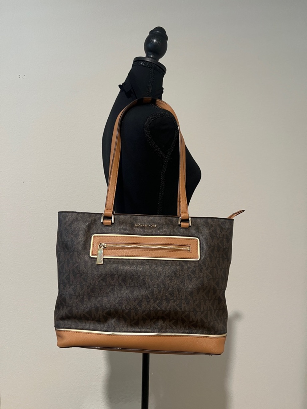 Michael Kors Laptop Tote Brown MK Signature PVC Leather Work Bag